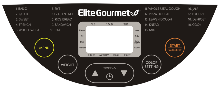 Elite Gourmet EBM8103 Programmable Bread Maker Machine Instruction Manual
