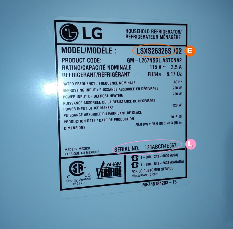 LG refrigerator label